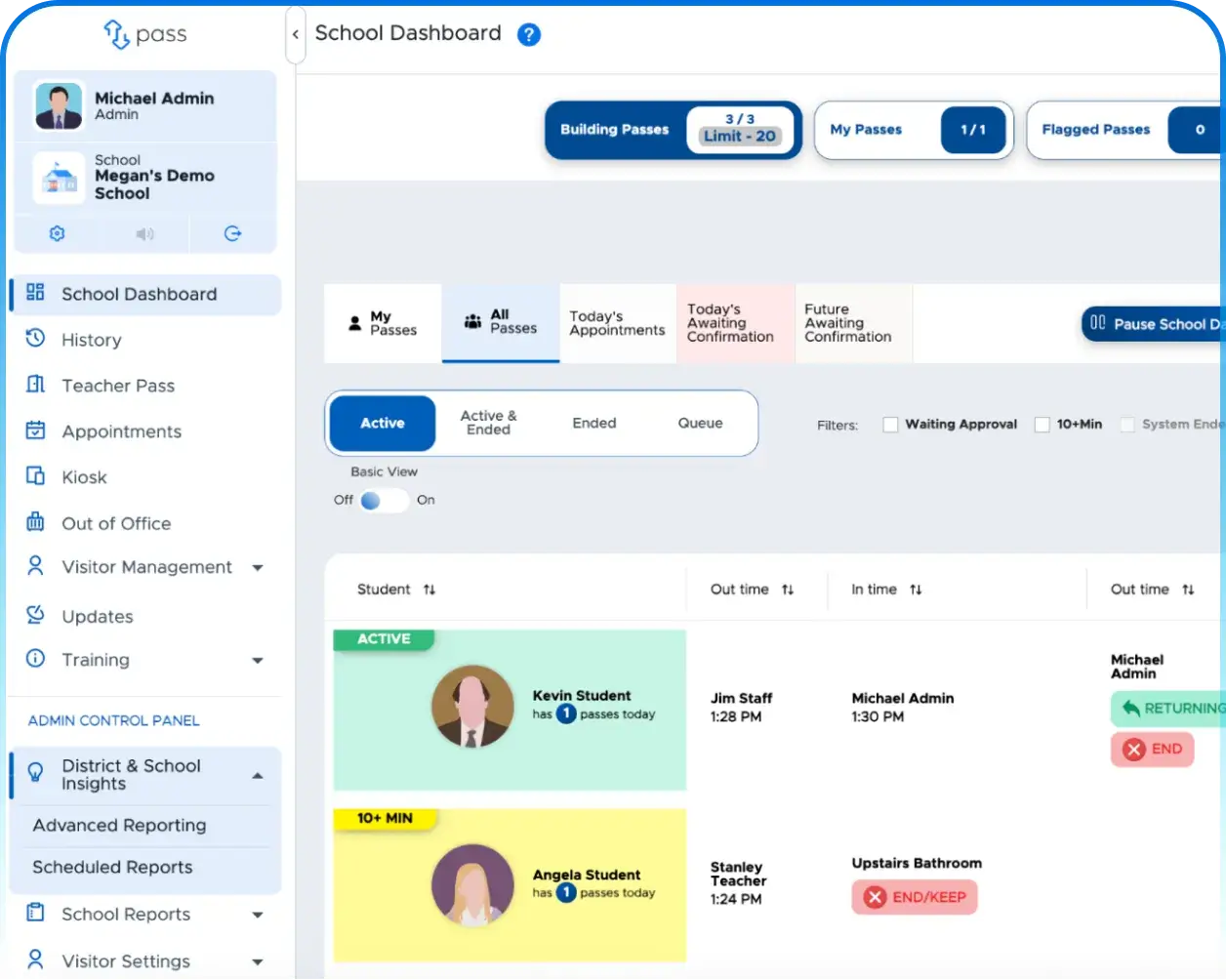 Securly Pass digital hall pass dashboard