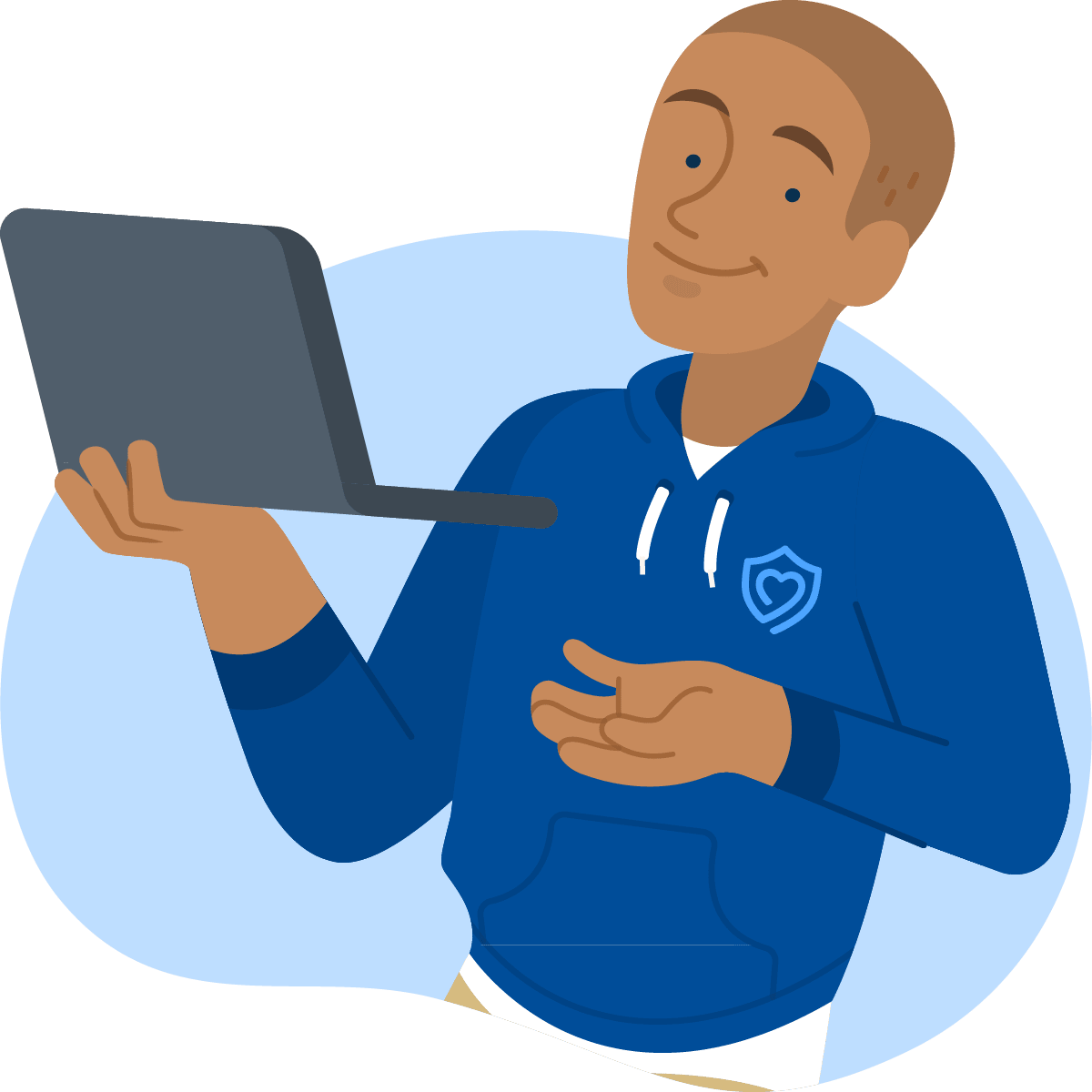 Man holding laptop with a smile